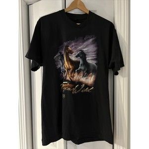 90's Texas Wild Western Horses Graphic T-Shirt Single-Stitch USA XL Screen Stars